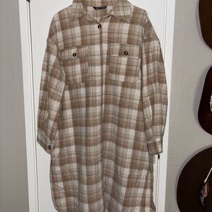 SHEIN Brown Flannel Button Down Shirt